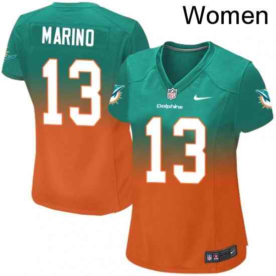 Womens Nike Miami Dolphins 13 Dan Marino Elite Aqua GreenOrange Fadeaway NFL Jersey